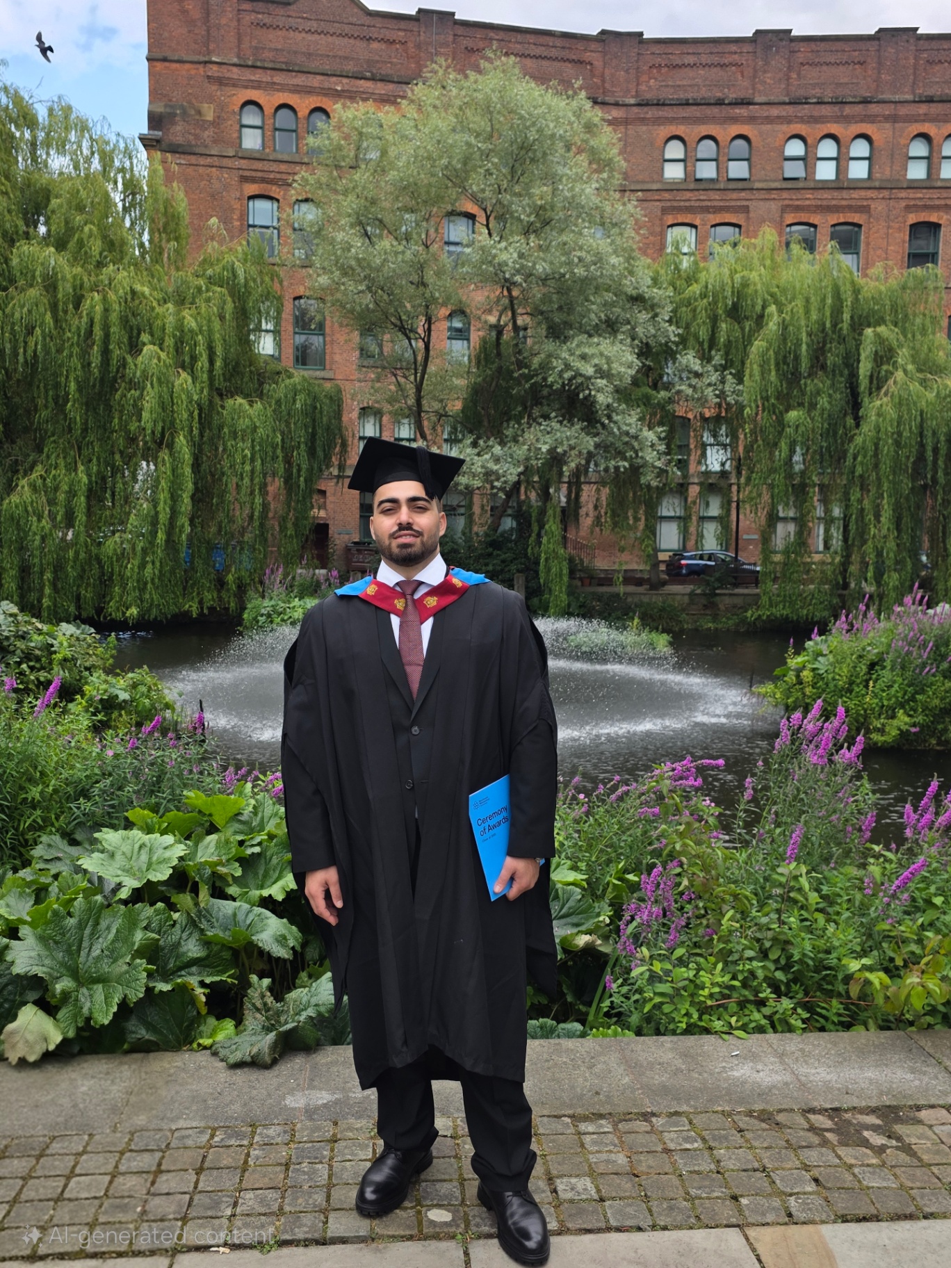 Karlo Nahro at Manchester Metropolitan University graduation ceremony in academic regalia